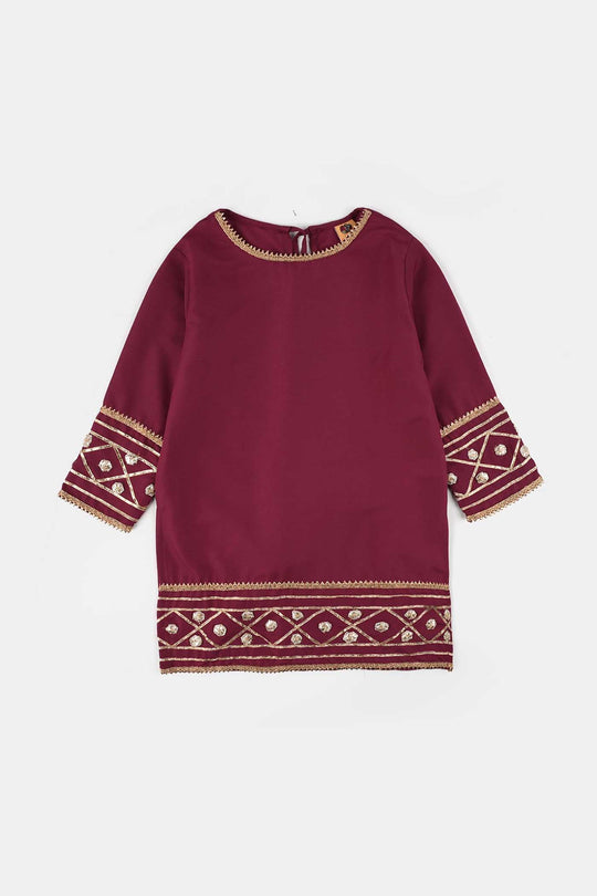 Girls Raw Silk 3-Piece Set (Jahan Ara) - Burgundy