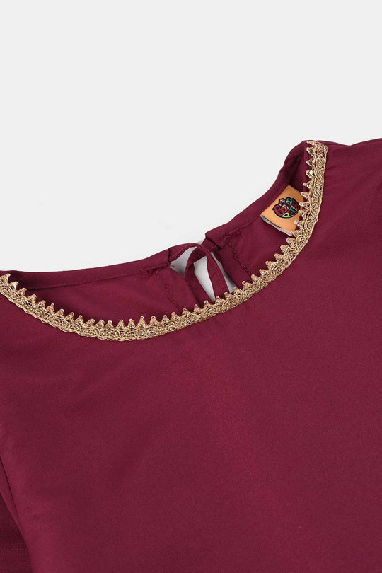 Girls Raw Silk 3-Piece Set (Jahan Ara) - Burgundy