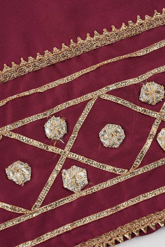 Girls Raw Silk 3-Piece Set (Jahan Ara) - Burgundy