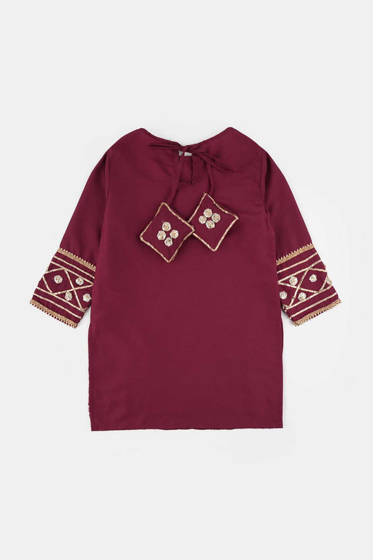 Girls Raw Silk 3-Piece Set (Jahan Ara) - Burgundy