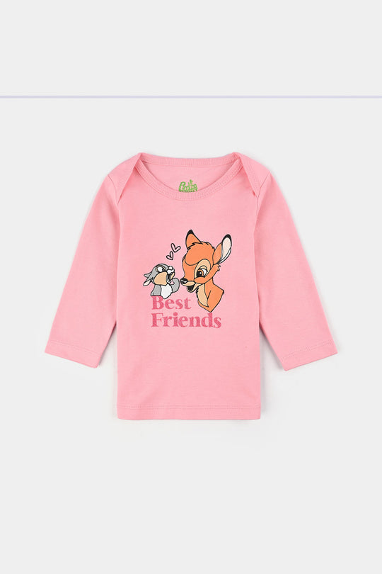 Infant Girls Cotton Interlock Bambi T-Shirt F/S Pack OF 3 - Pink/White