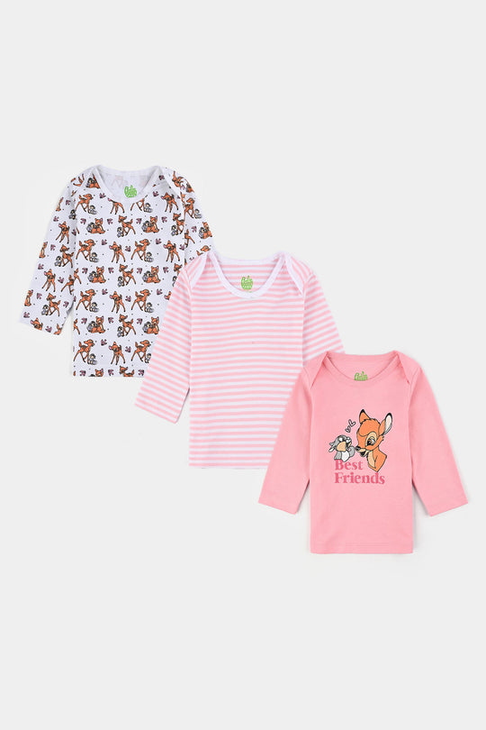 Infant Girls Cotton Interlock Bambi T-Shirt F/S Pack OF 3 - Pink/White