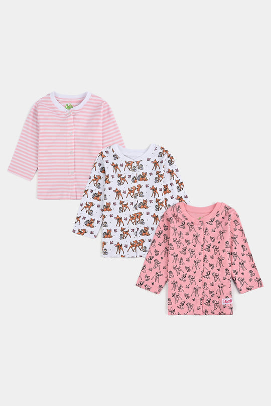 Infant Girls Cotton Interlock Bambi Cardigan Pack OF 3 - Pink.White