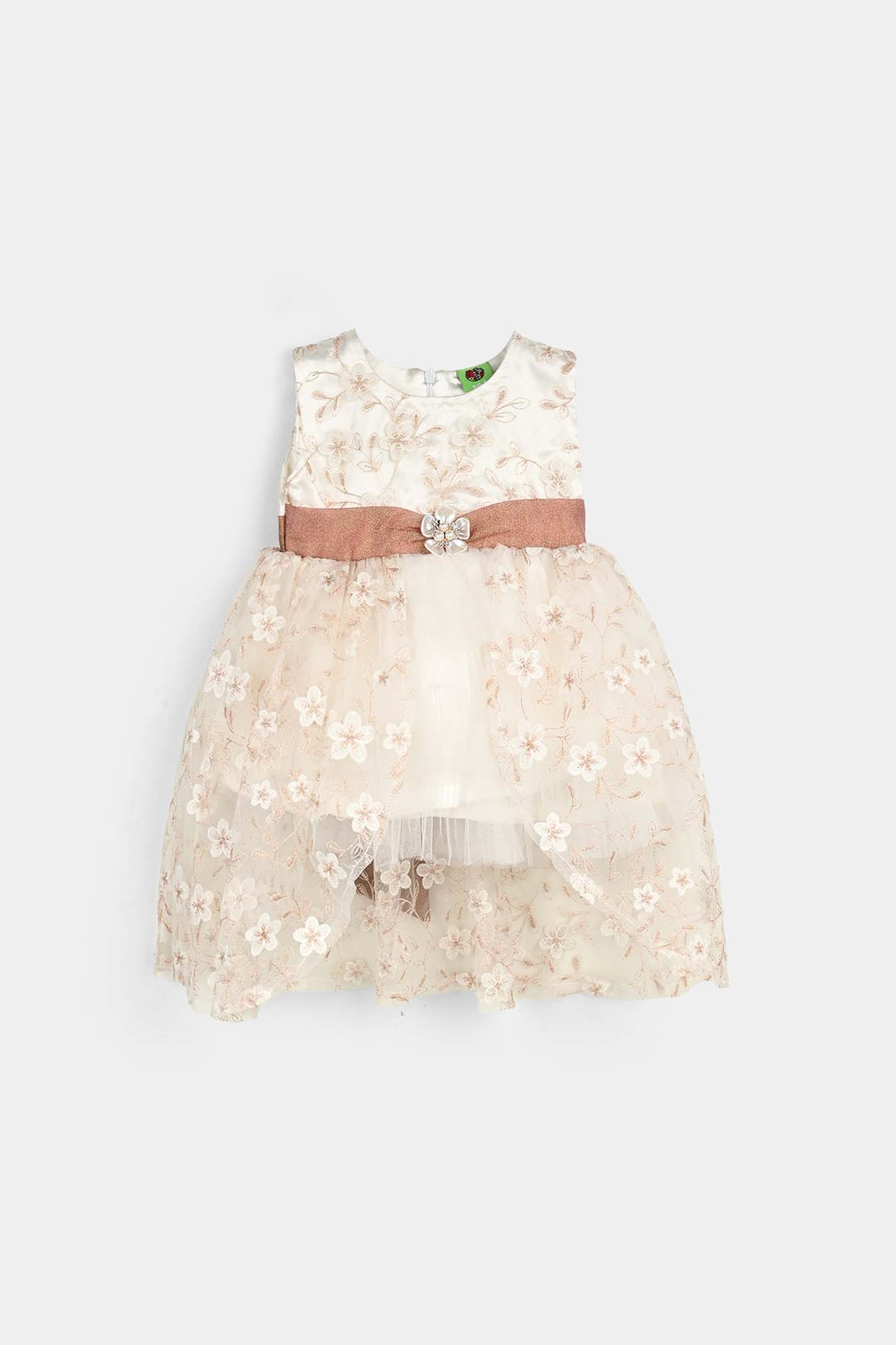 Infant Girls Net Fancy Frock Floral - Off White