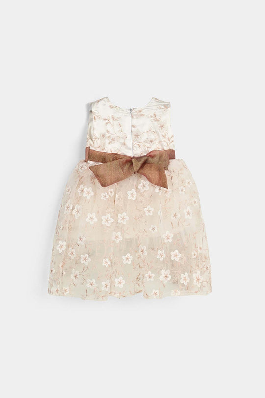 Infant Girls Net Fancy Frock Floral - Off White