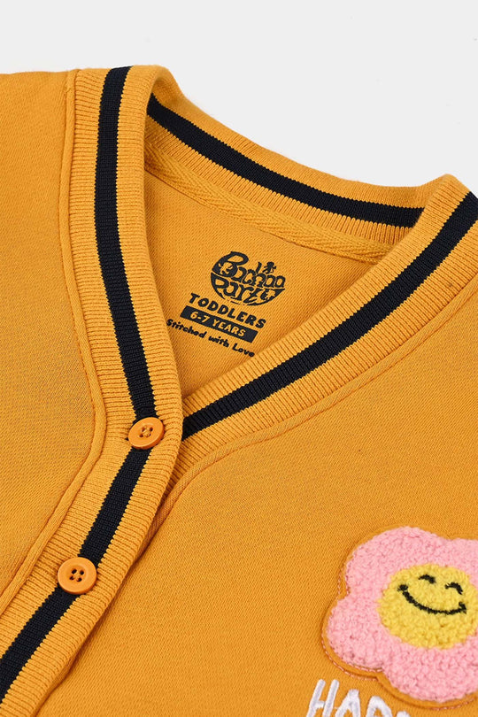 Girls Fleece Knitted Cardigan Happy Smile-Yellow