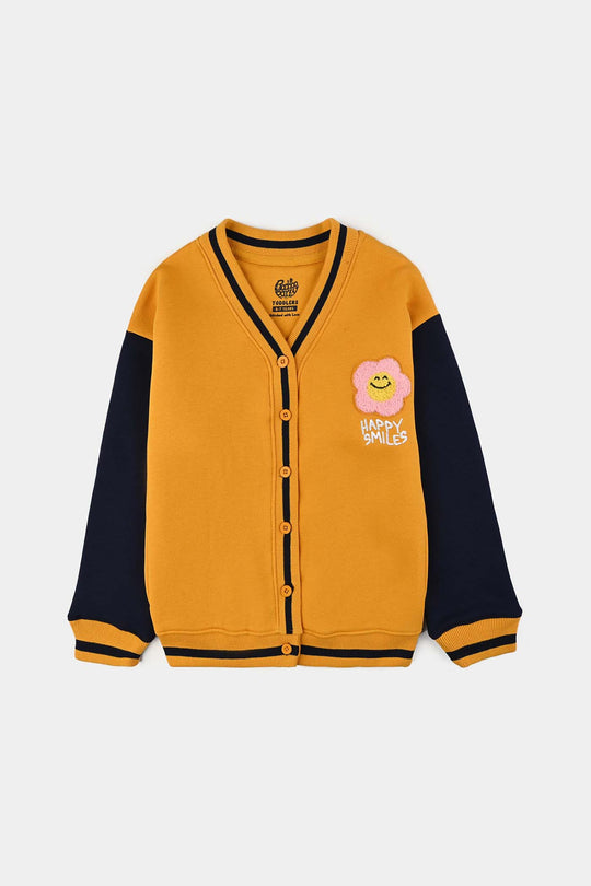 Girls Fleece Knitted Cardigan Happy Smile-Yellow