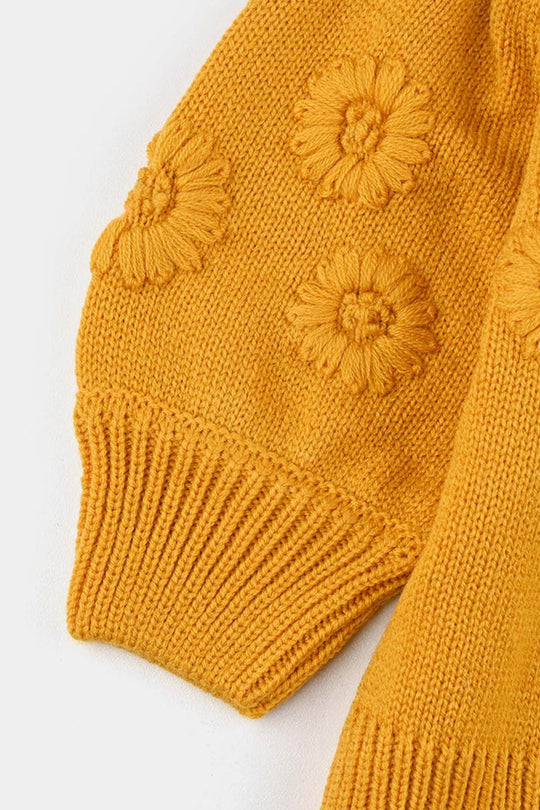 Infant Girls Acrylic Sweater-Flower Bunches - Mustard