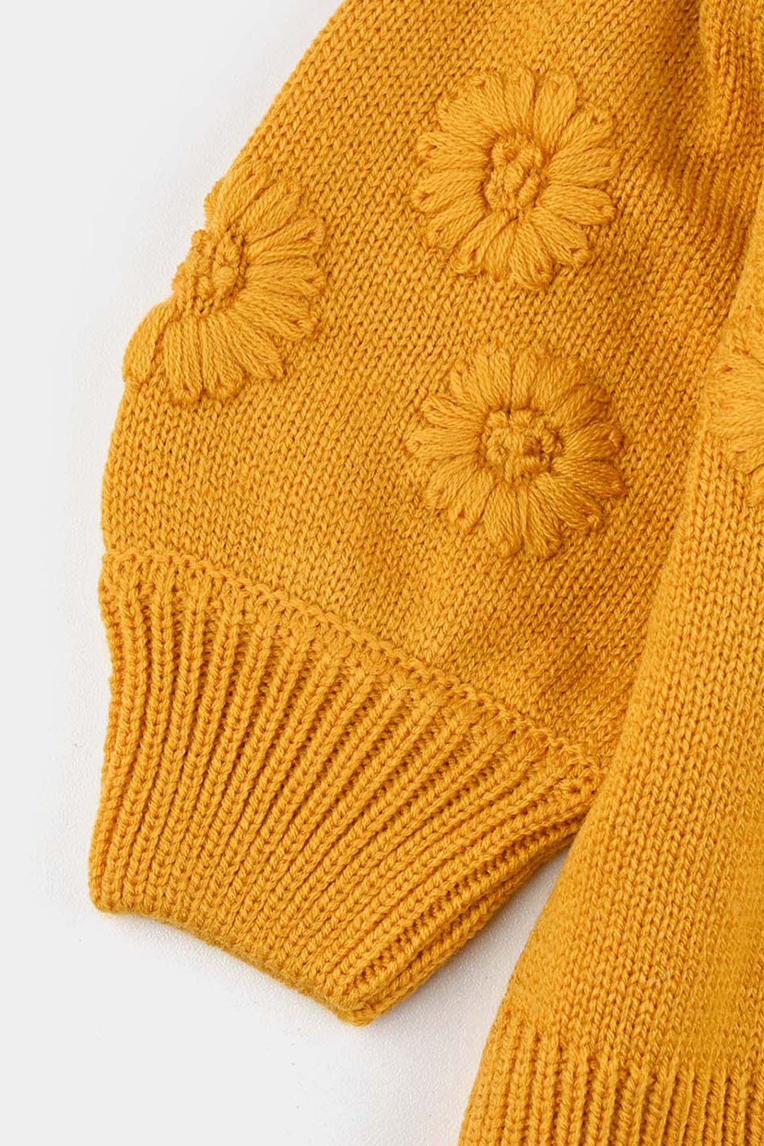 Infant Girls Acrylic Sweater-Flower Bunches-Mustard