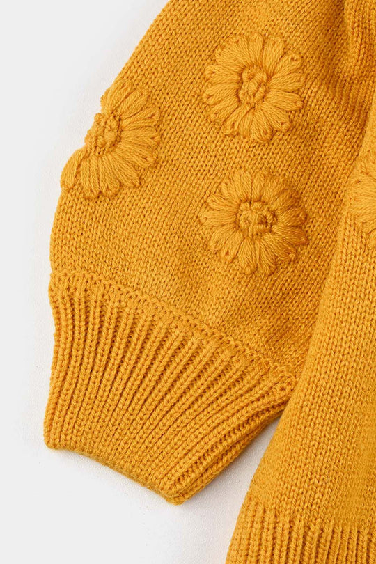 Infant Girls Acrylic Sweater-Flower Bunches-Mustard