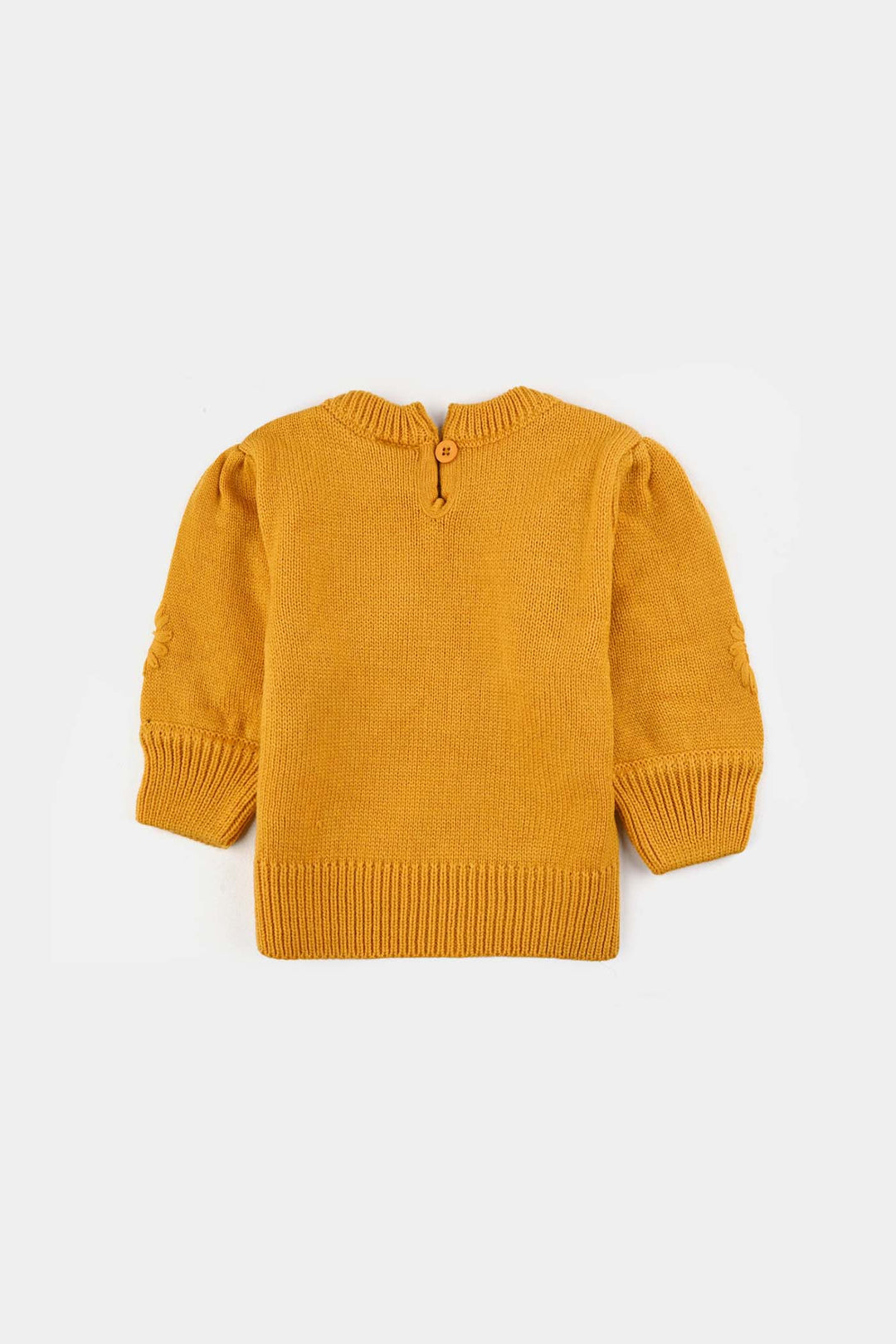 Infant Girls Acrylic Sweater-Flower Bunches-Mustard
