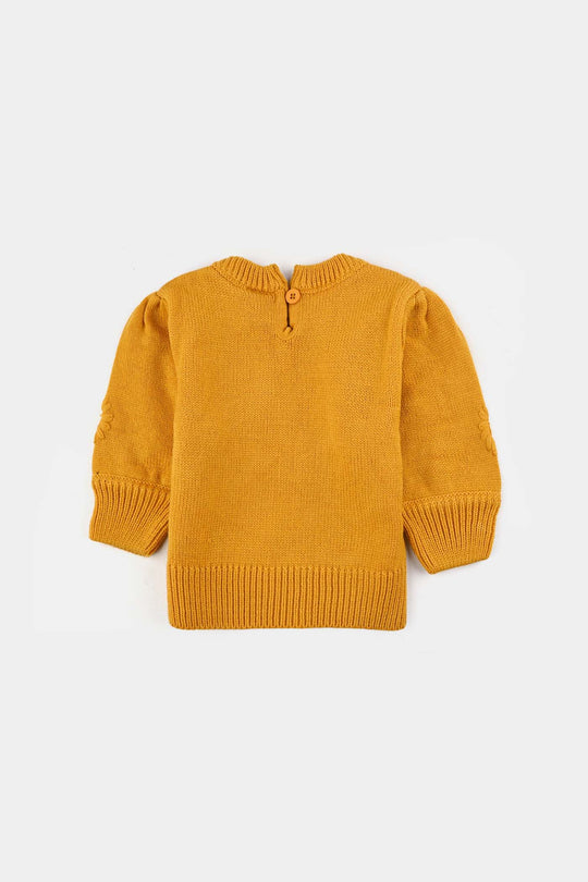 Infant Girls Acrylic Sweater-Flower Bunches-Mustard