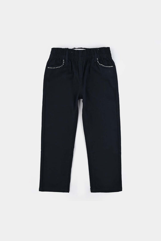 Girls Cotton Twill Pants Studs-NAVY