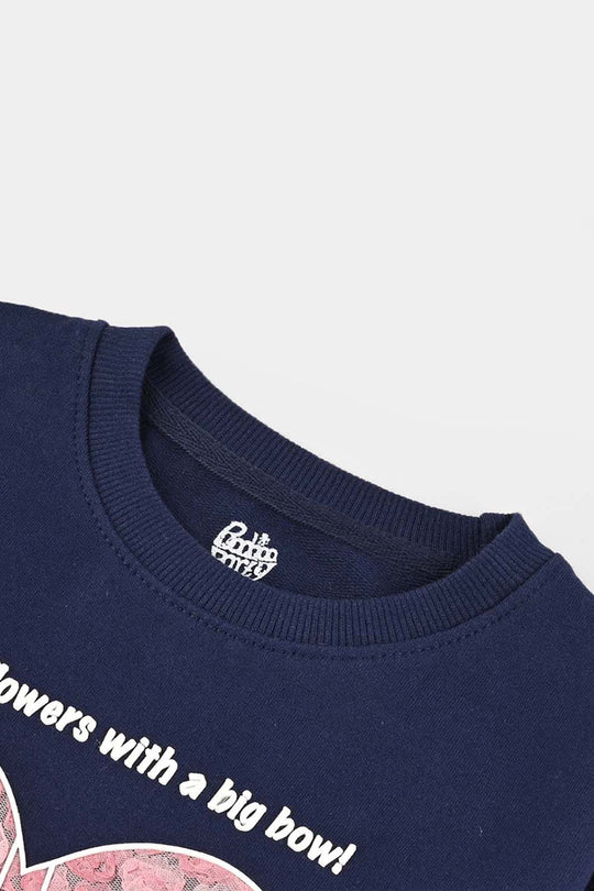 Girls Jersey/Terry Sweatshirt Little Flowers-NAVY