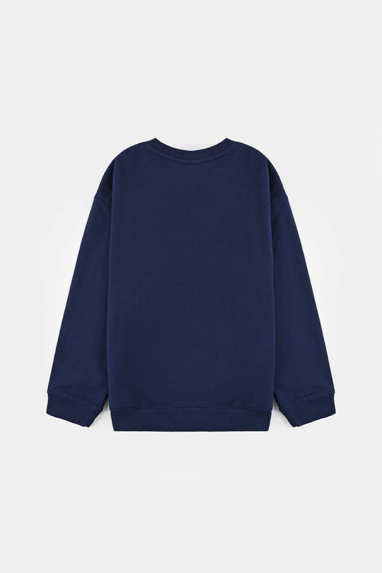 Girls Jersey/Terry Sweatshirt Little Flowers-NAVY