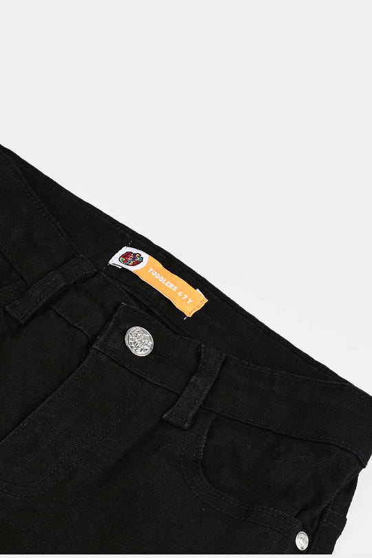 Girls Denim Rigid Basic Pants - BLACK