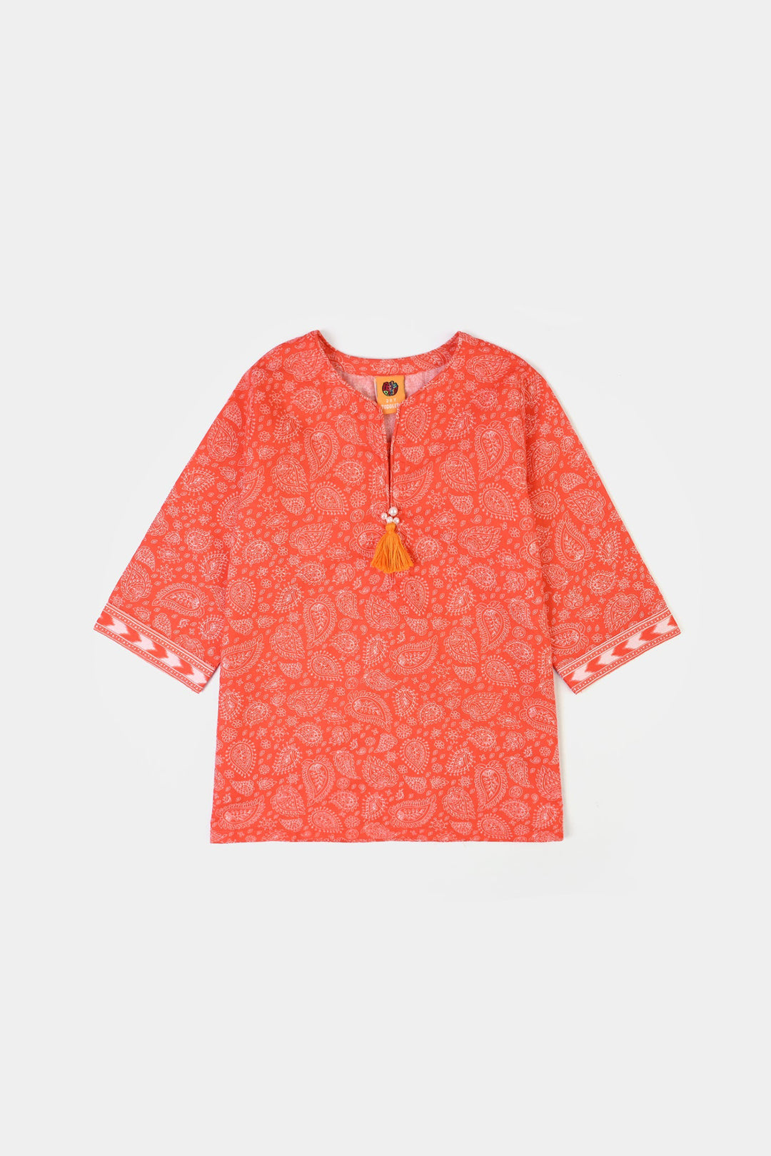 Girls Cotton Poplin Printed 2Piece Rang E Bahar-ORANGE