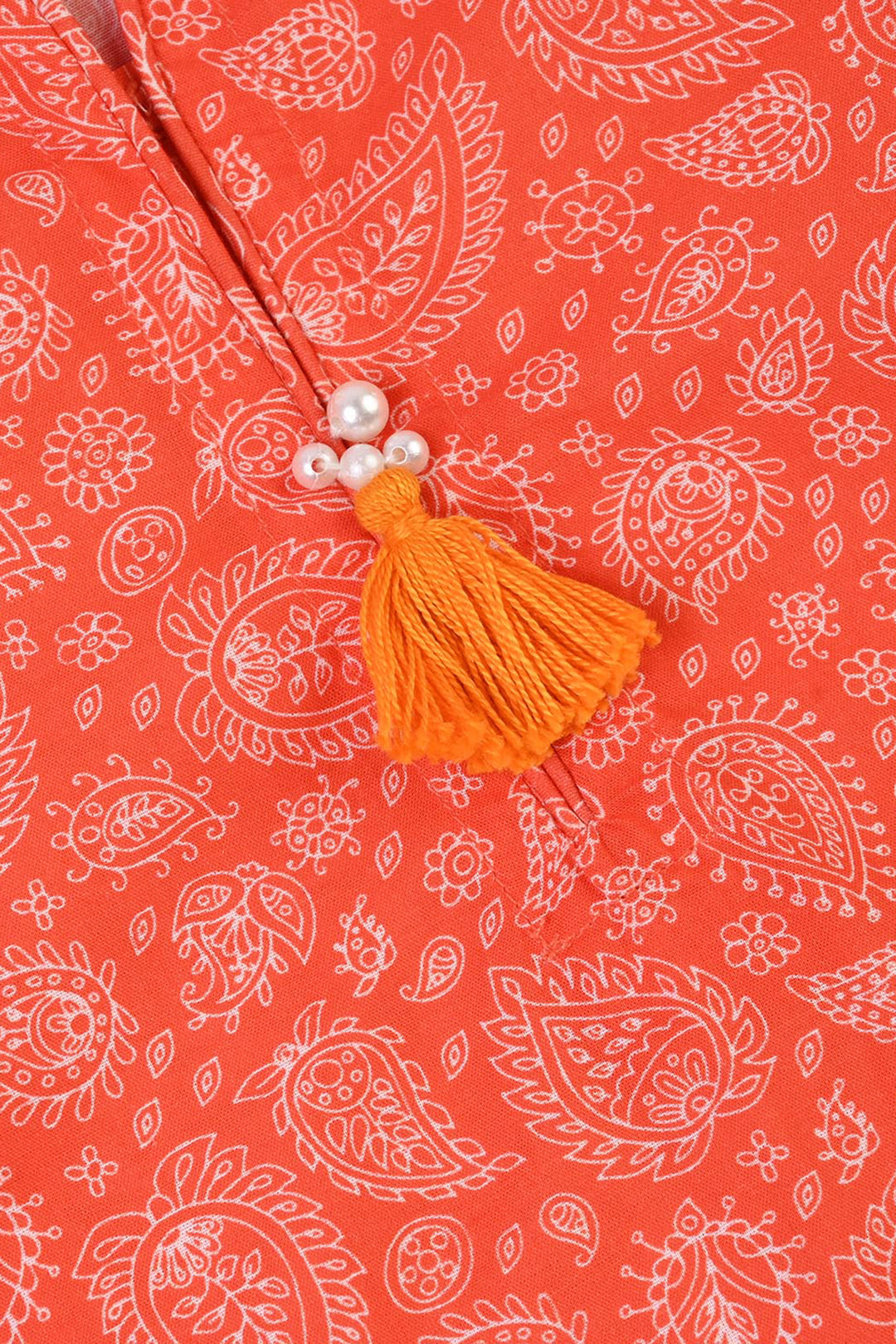 Girls Cotton Poplin Printed 2Piece Rang E Bahar-ORANGE