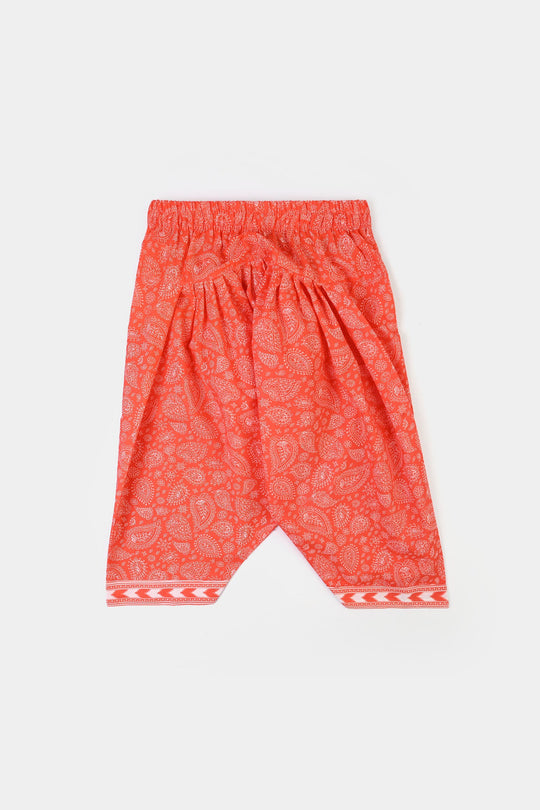 Girls Cotton Poplin Printed 2Piece Rang E Bahar-ORANGE