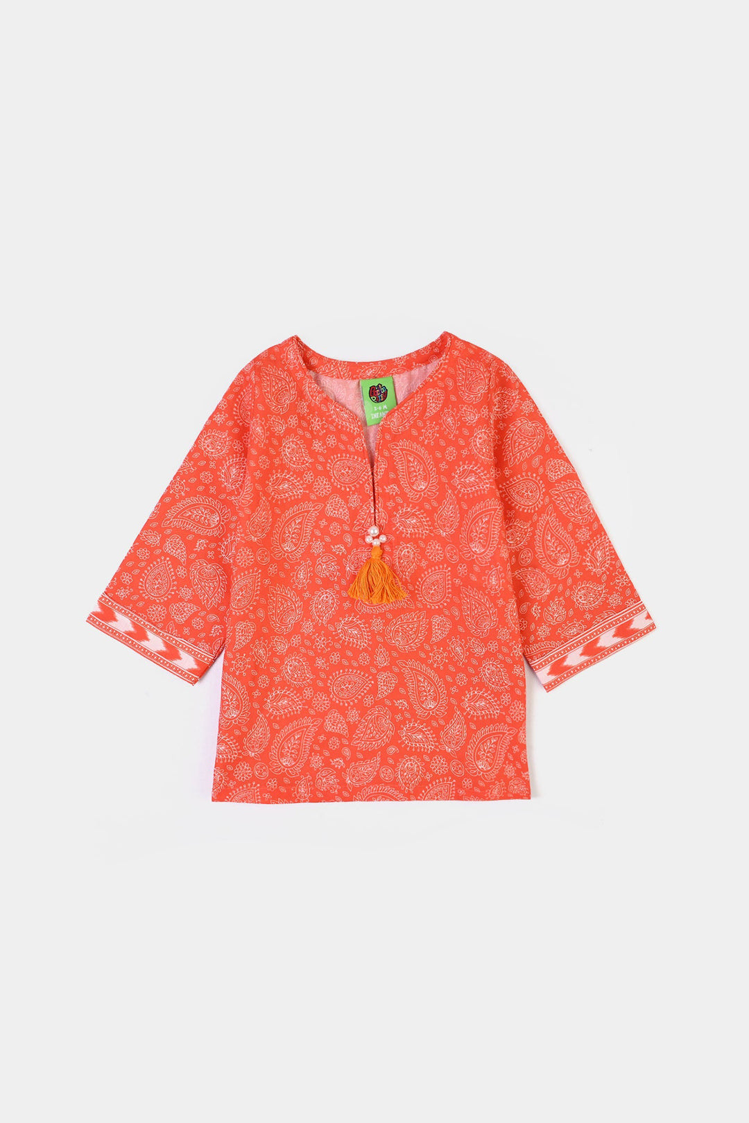 Infant Girls Cotton Poplin Printed 2Piece Rang E Bahar-ORANGE