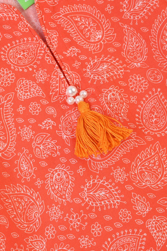 Infant Girls Cotton Poplin Printed 2Piece Rang E Bahar-ORANGE