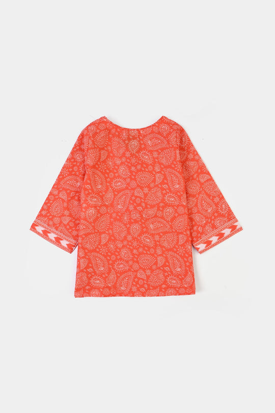 Infant Girls Cotton Poplin Printed 2Piece Rang E Bahar-ORANGE