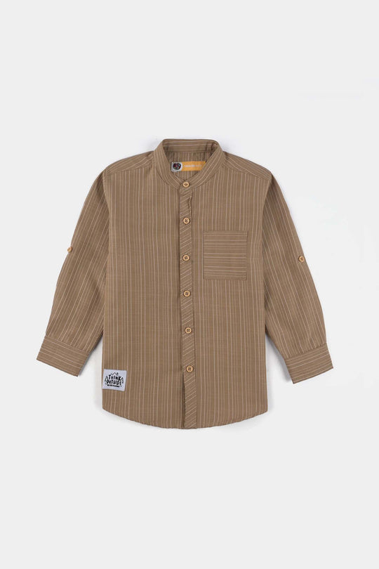 Boys Yarn Dyed Shirt F/S (Desert Stripe) - BROWN