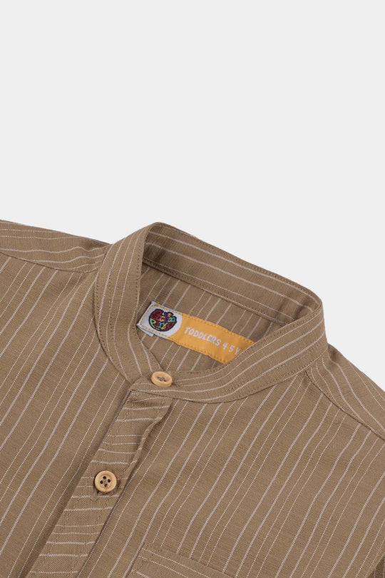 Boys Yarn Dyed Shirt F/S (Desert Stripe) - BROWN