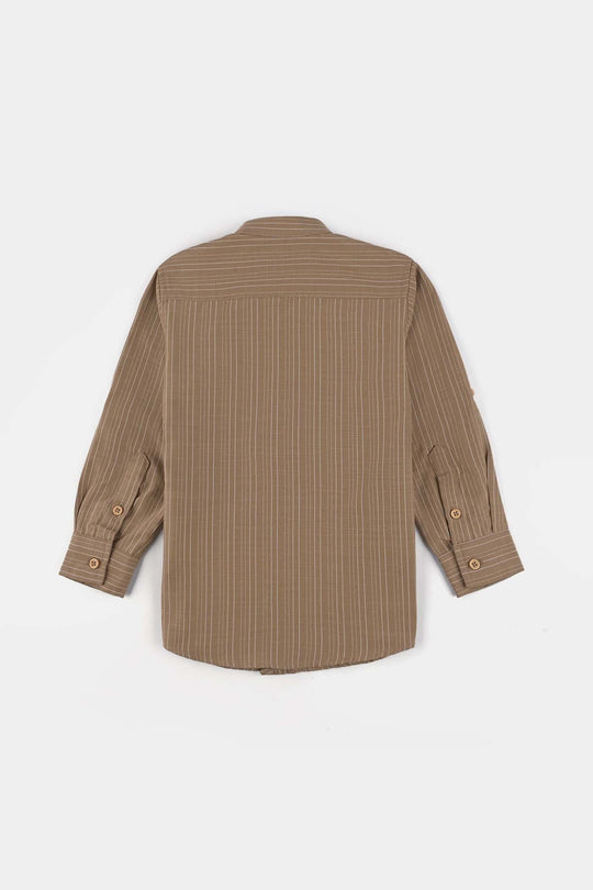 Boys Yarn Dyed Shirt F/S (Desert Stripe) - BROWN