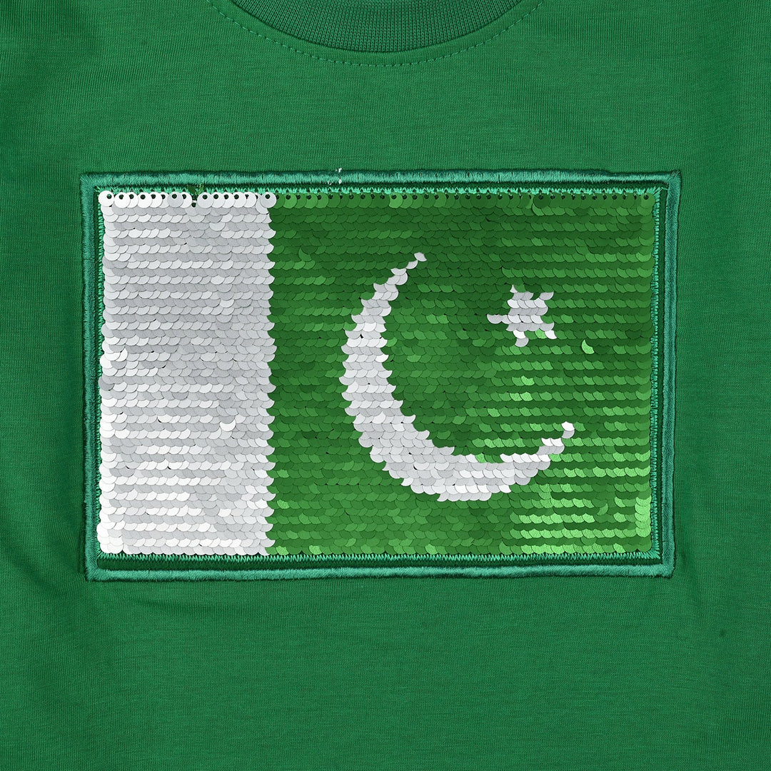 Unisex Poly Cotton Jersey T-Shirt H/S SEQUINS FLAG-Joly Green