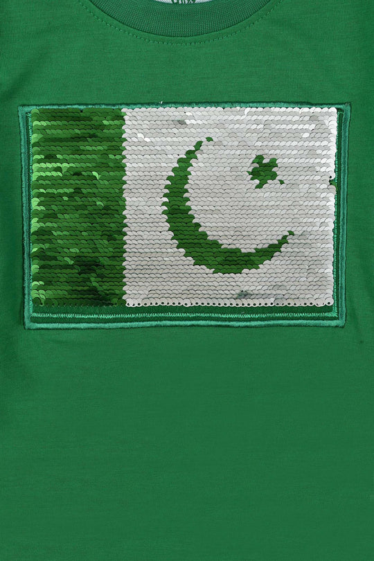 Unisex Poly Cotton Jersey T-Shirt H/S SEQUINS FLAG-Joly Green