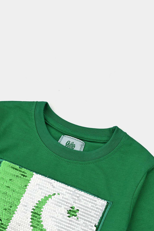 Unisex Poly Cotton Jersey T-Shirt H/S SEQUINS FLAG-Joly Green
