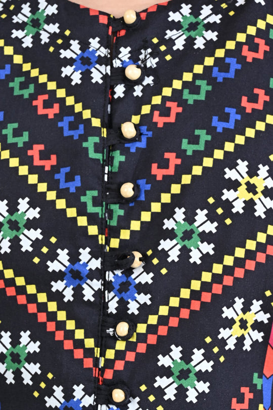 Girls Cotton Poplin Printed 2PC Suit Color Pixels-BLACK