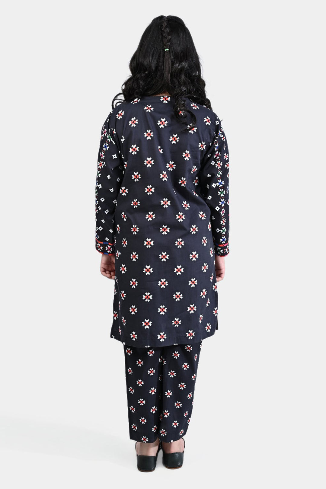 Girls Cotton Poplin Printed 2PC Suit Color Pixels-BLACK