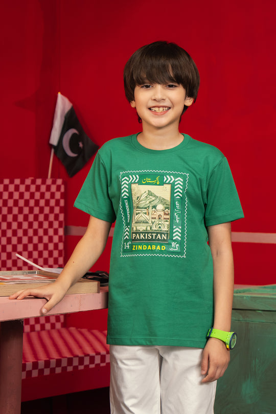 Boys Cotton Jersey One Pakistan's Landmark T-Shirt – Green