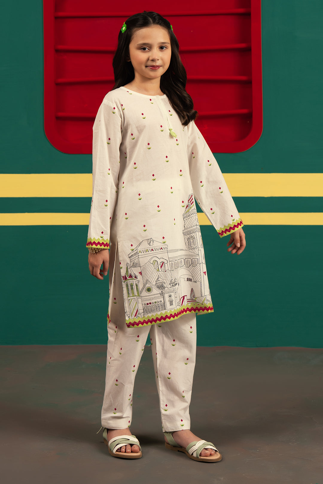 Girls Cotton Sitara 2-Piece Suit – White