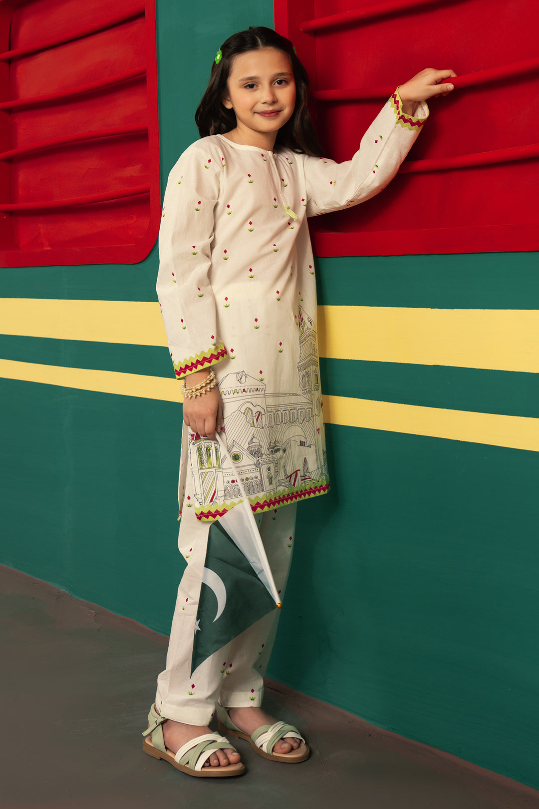 Girls Cotton Sitara 2-Piece Suit – White