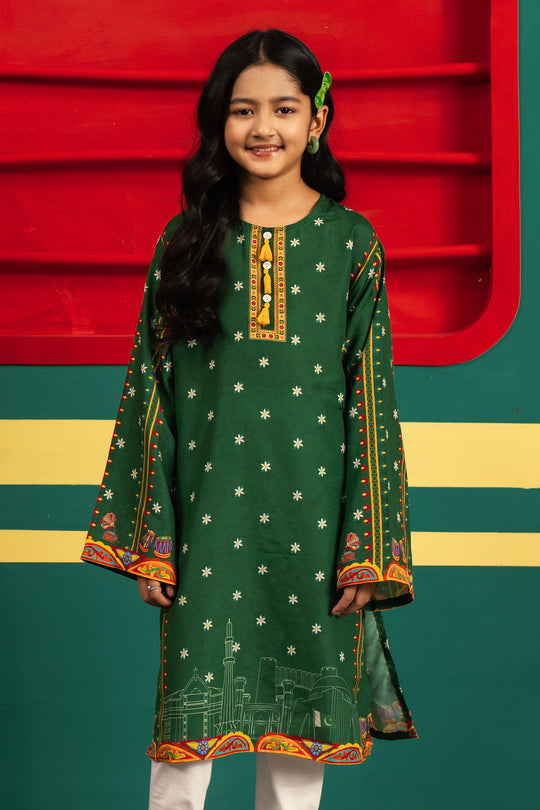 Girls Polyester Ind Kurti Tulip-Green