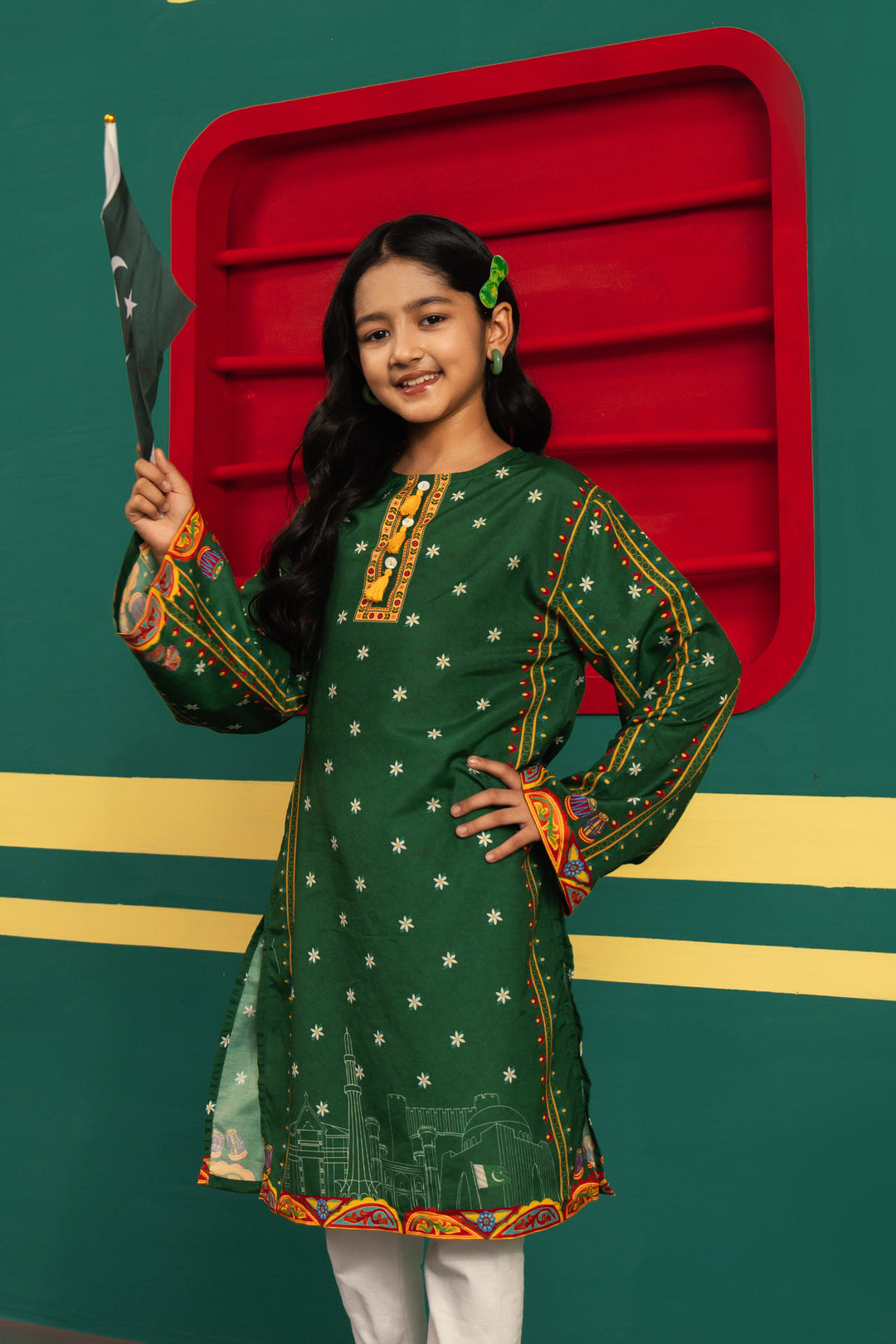 Girls Polyester Ind Kurti Tulip-Green