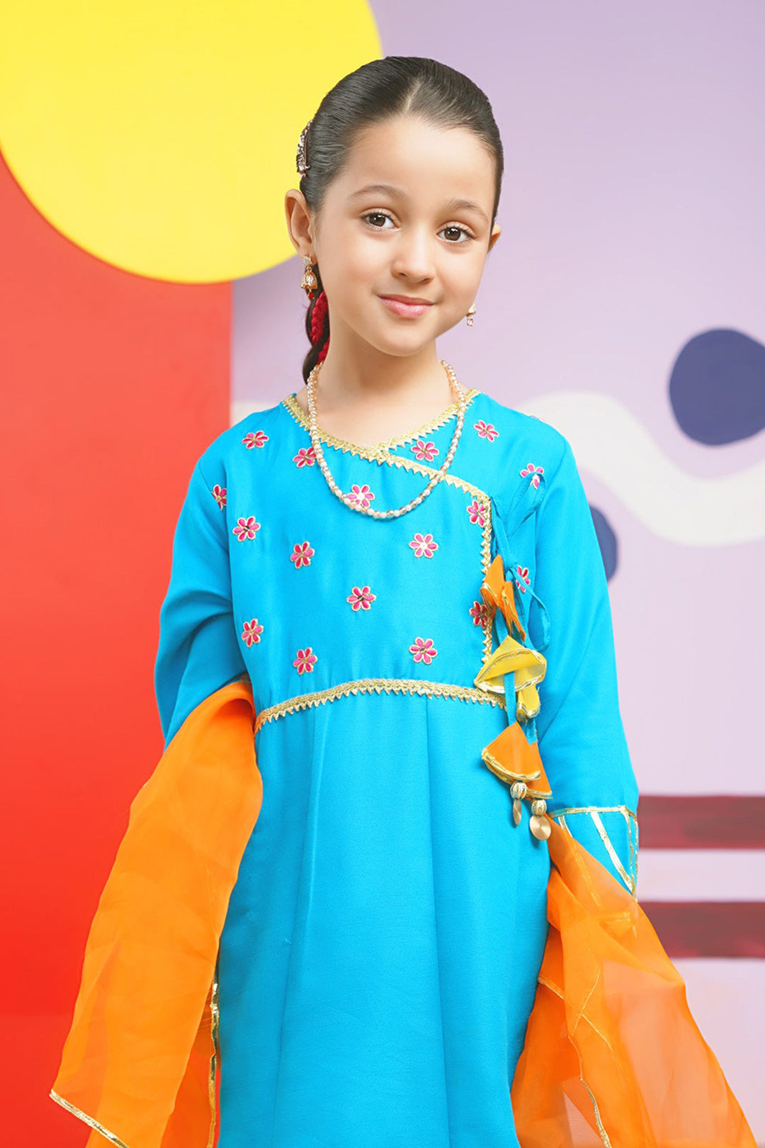Girls Raw Silk 3PCs Suit Rang-o-Sehar-Blue