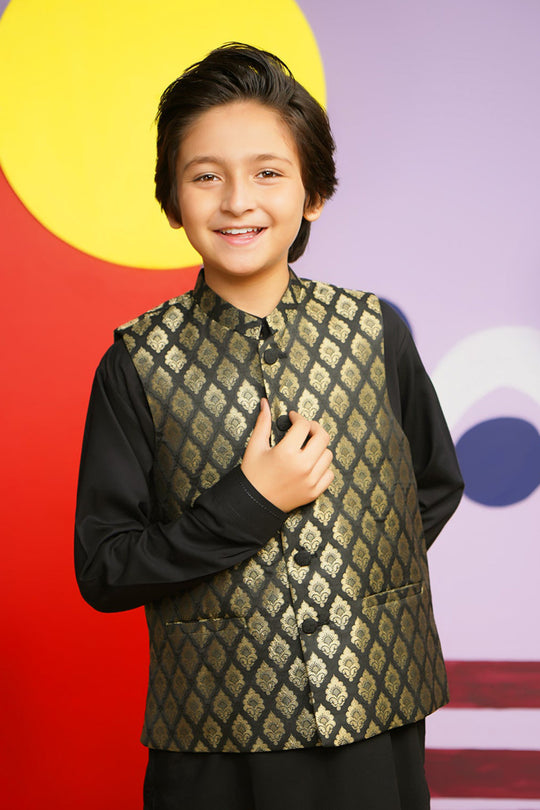 Boys Poly Viscose 3 Piece Suit (Pleated)-BLACK