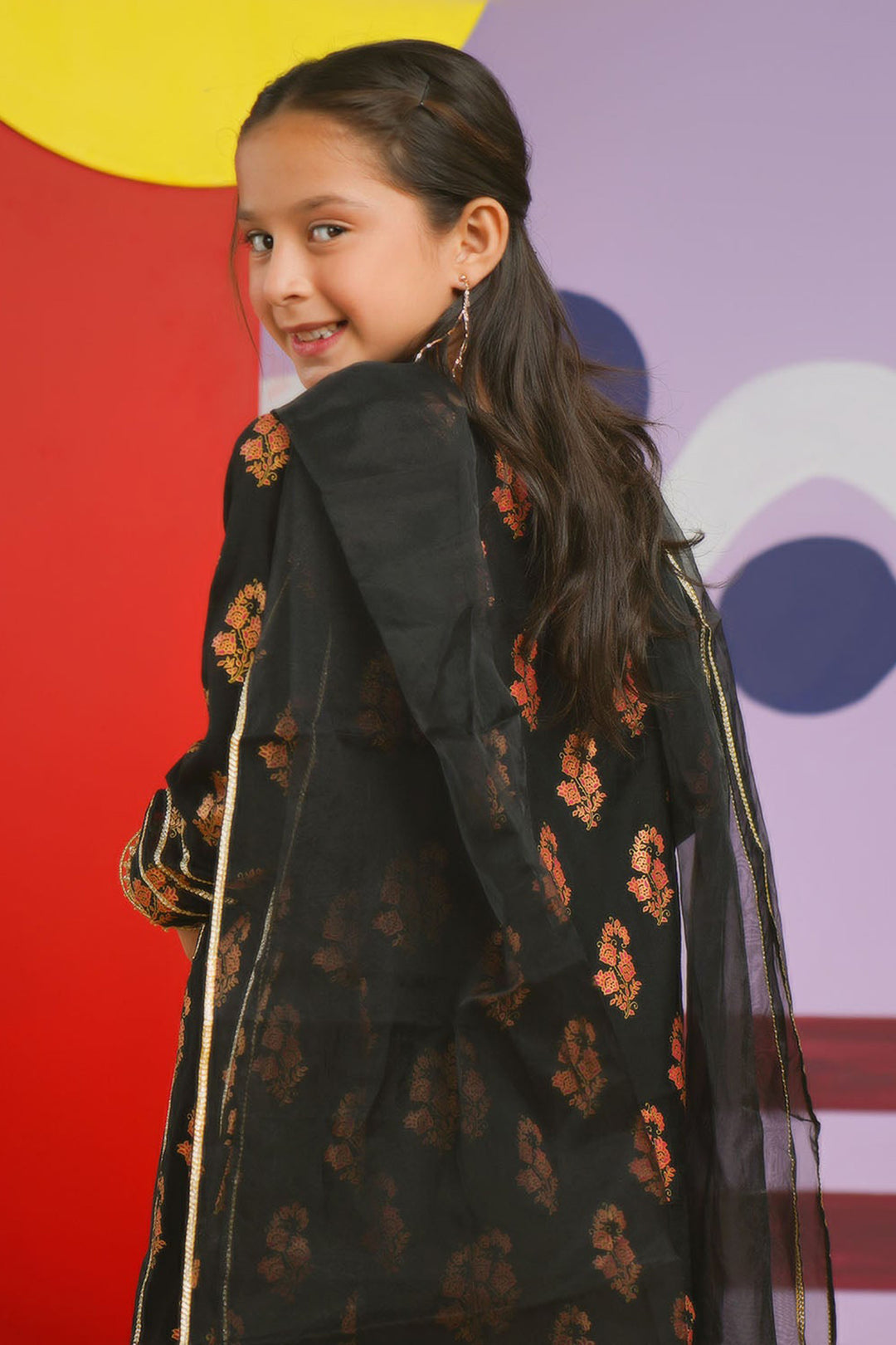 Girls Raw Silk 3PC Suit Chamak Dhamak-BLACK