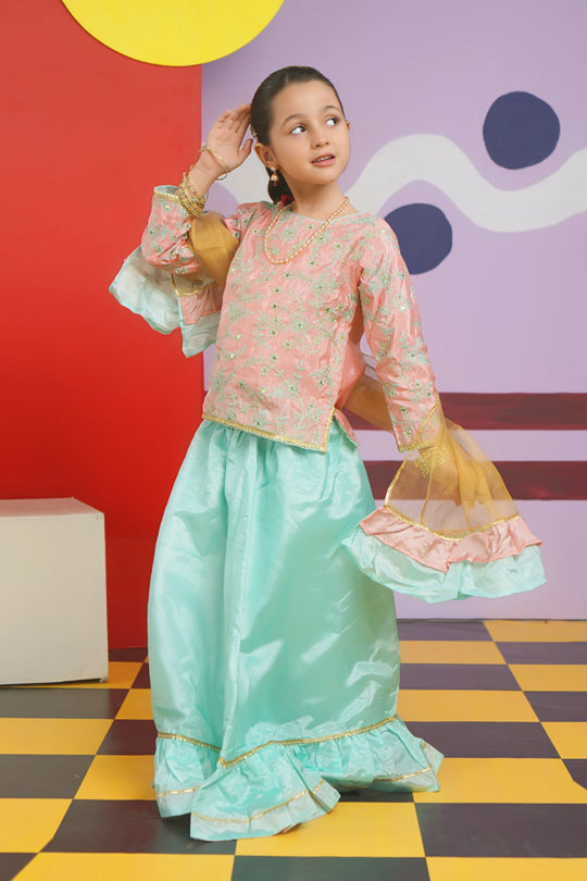 Girls Poly Satin 3 PCs Suit Shimmer-Paradise