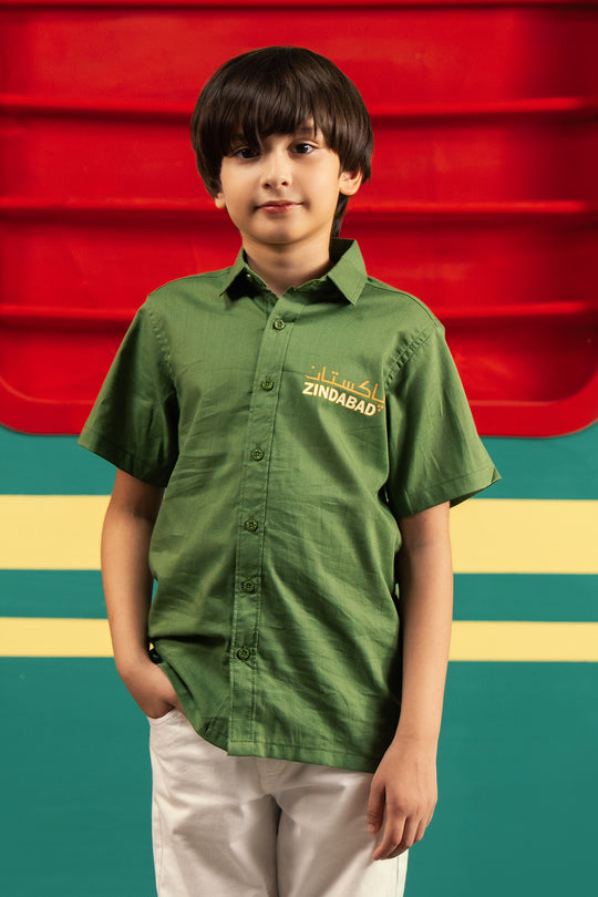 Boys Cotton Slub Rang-e-Azadi Shirt – Green
