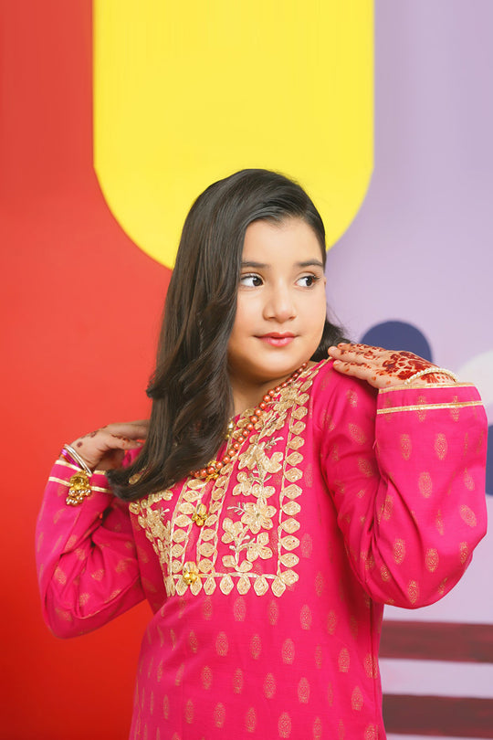 Girls Jacquard 2PC Suit Gota Pati-Paradise Pink
