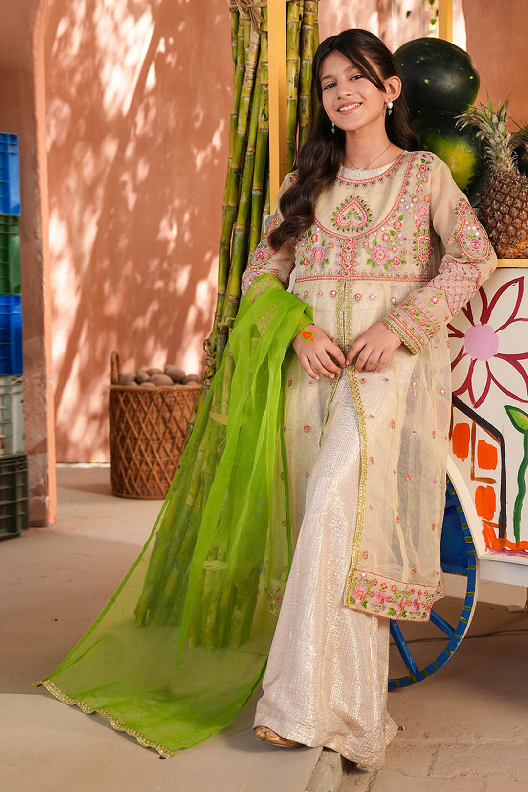 Girls Jacquard 3Pcs Gul Raiz-Cream