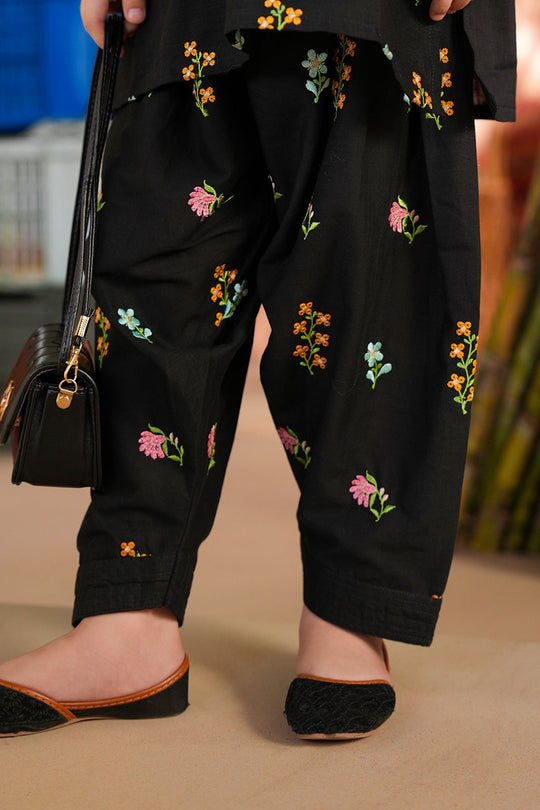 Girls Cotton Slub Emb 2Pcs Jahan Gul-BLACK