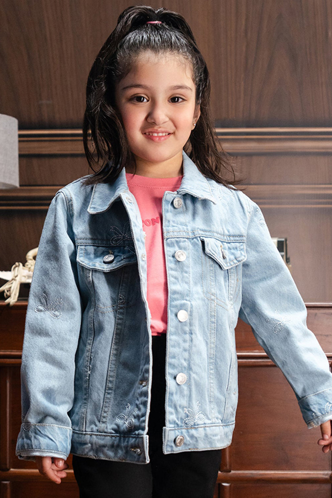 Girls Denim rigid Woven Jacket Bow-LT.Blue