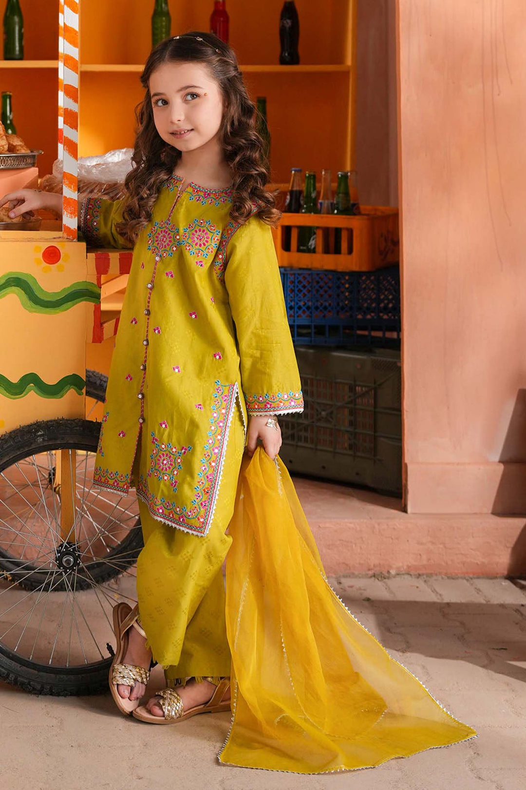 Girls Cotton Jacquard 3Pcs- Green