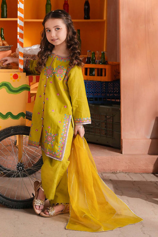 Girls Cotton Jacquard 3Pcs- Green